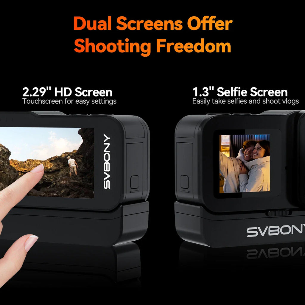 SVBONY SVGo Action Camera Dual Lens HD 4K 30fps IPX8 Waterproof with Camera Grip